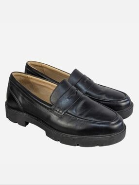 ABEO Boulevard Black Leather Lug Sole Penny Loafer Size 8.5